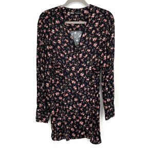 Zara Black Pink Rose Print Mini Dress Small